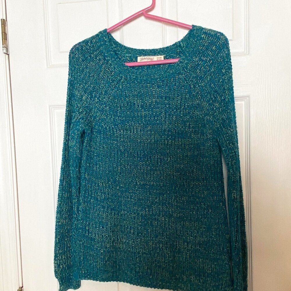 Teal Green Long Sleeve Scoop Neck Knit Sweater, Faded Glory size Medium